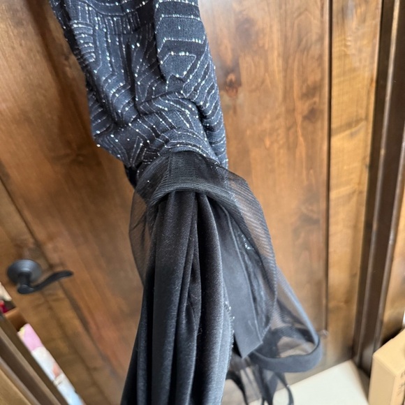 Vintage Olive Tree dress Size M midi body-con peplum trim skirt black sparkly - Picture 7 of 8